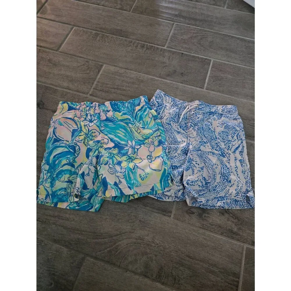 Lot of Lilly Pulitzer Boys Capri‎ Swim Trunks Blue White Size Large